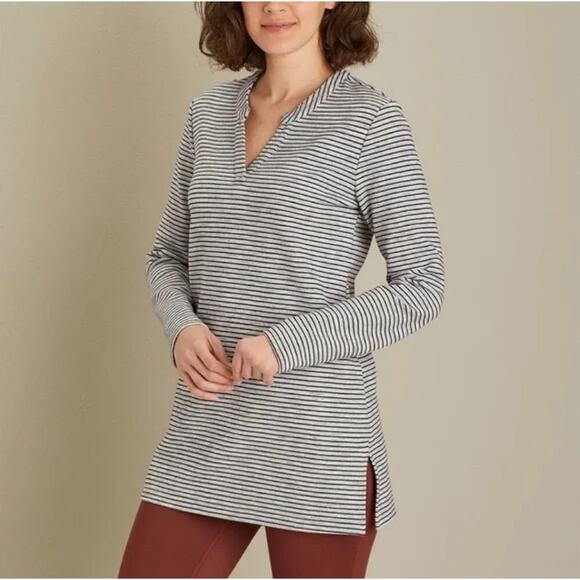 Duluth Trading Co Ponte Pro Striped Burgundy Tunic Top Womens Size XS Pockets - Picture 7 of 10